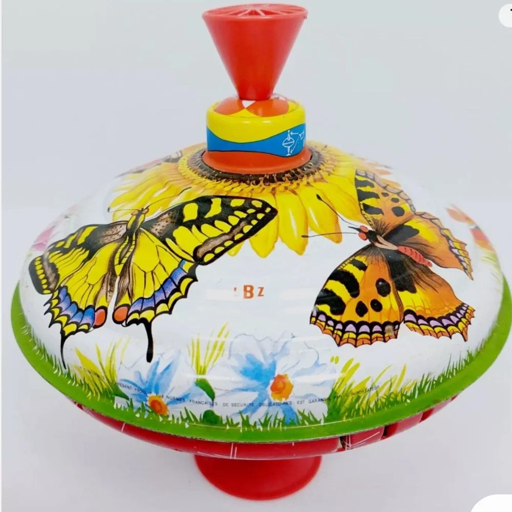 VTG RARE LBZ LORENZ BOLZ ZINDORF TIN TOP FLOWER BUTTERFLY W GERMANY BOLZ TOYS 8”